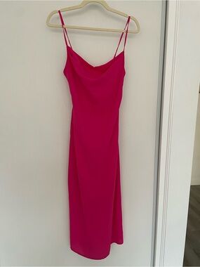 Lost + Wander Fuchsia Cowl Slip Midi Dress